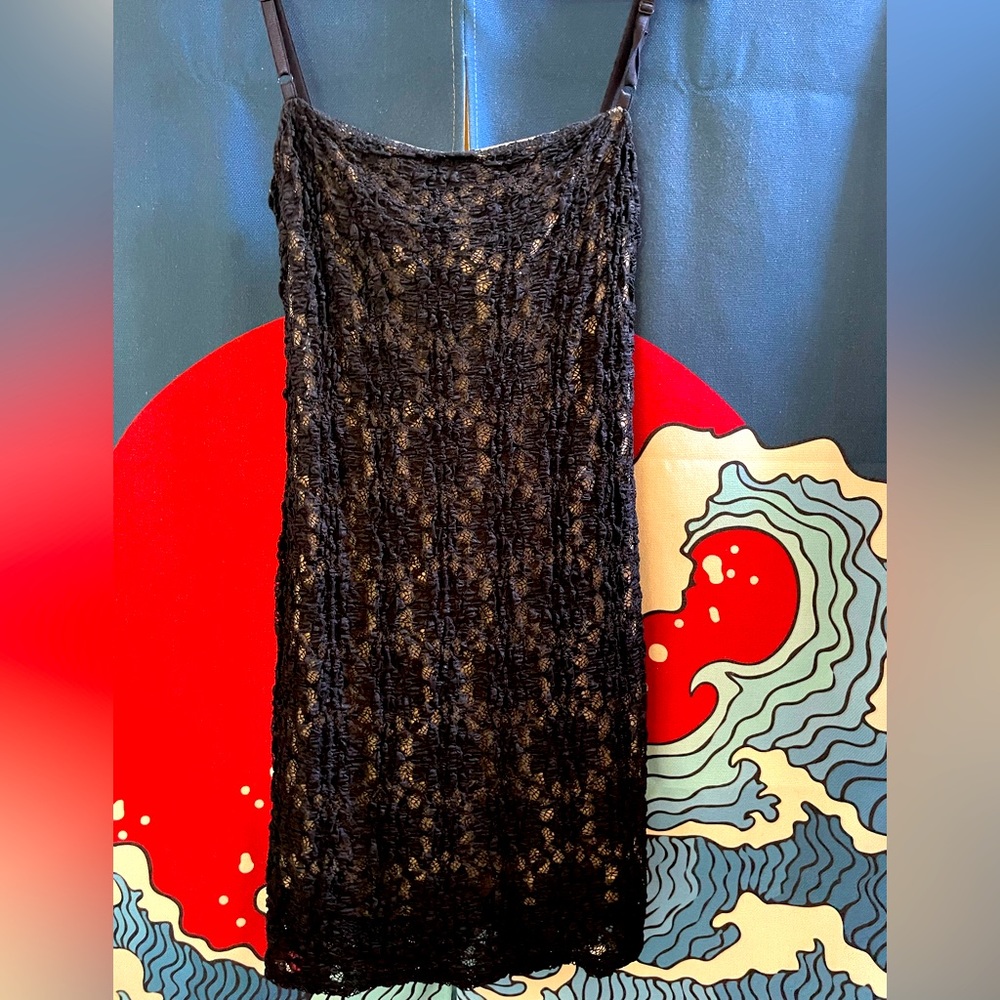 Vintage Laundry by Shelli Segal 90s crochet bodycon mini dress with slip